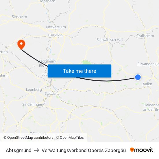 Abtsgmünd to Verwaltungsverband Oberes Zabergäu map