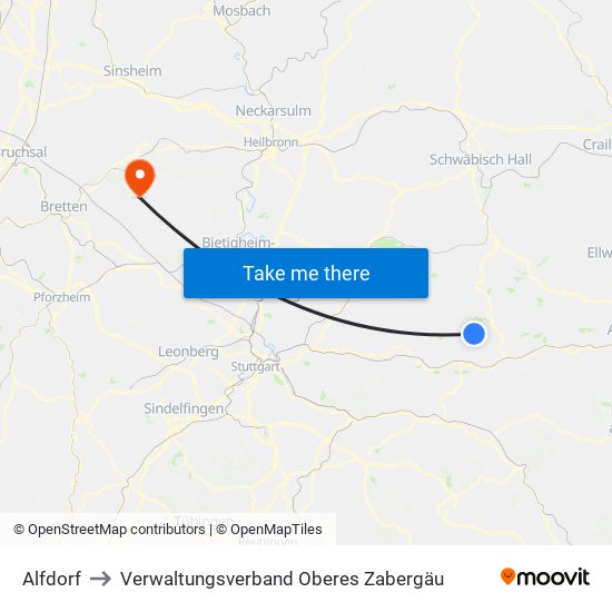 Alfdorf to Verwaltungsverband Oberes Zabergäu map