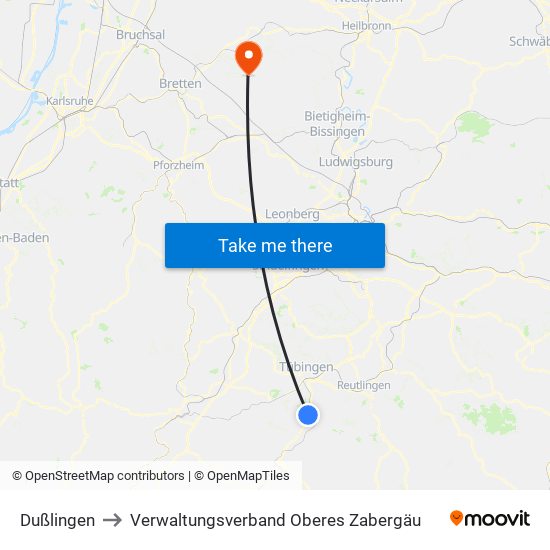 Dußlingen to Verwaltungsverband Oberes Zabergäu map