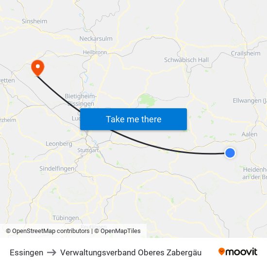 Essingen to Verwaltungsverband Oberes Zabergäu map