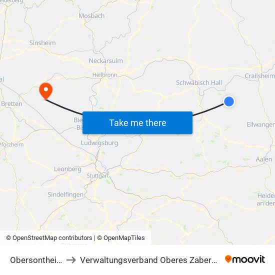 Obersontheim to Verwaltungsverband Oberes Zabergäu map