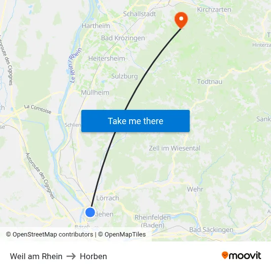 Weil am Rhein to Horben map