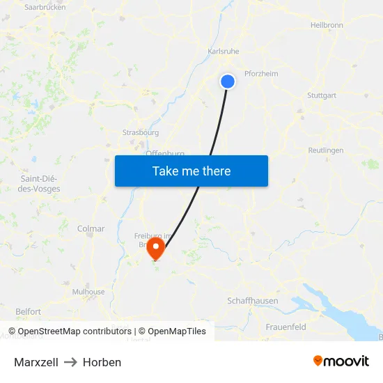 Marxzell to Horben map