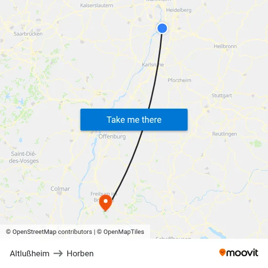 Altlußheim to Horben map