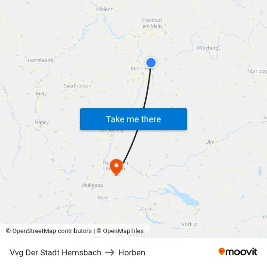 Vvg Der Stadt Hemsbach to Horben map