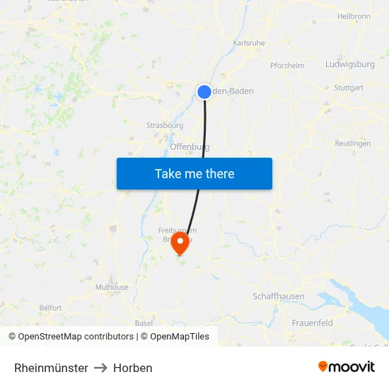 Rheinmünster to Horben map