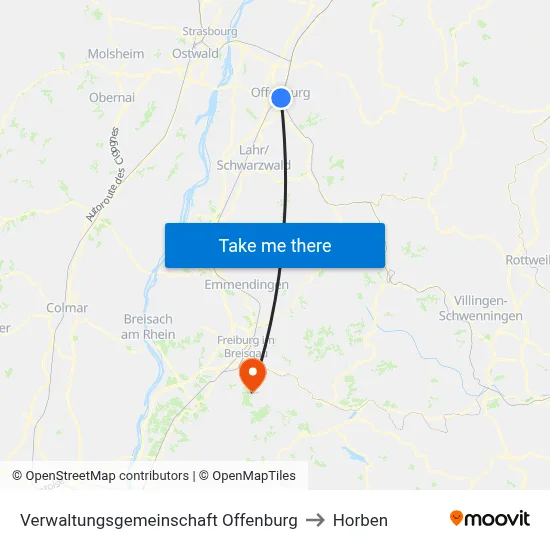 Verwaltungsgemeinschaft Offenburg to Horben map