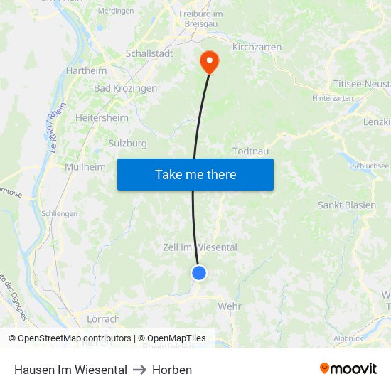 Hausen Im Wiesental to Horben map