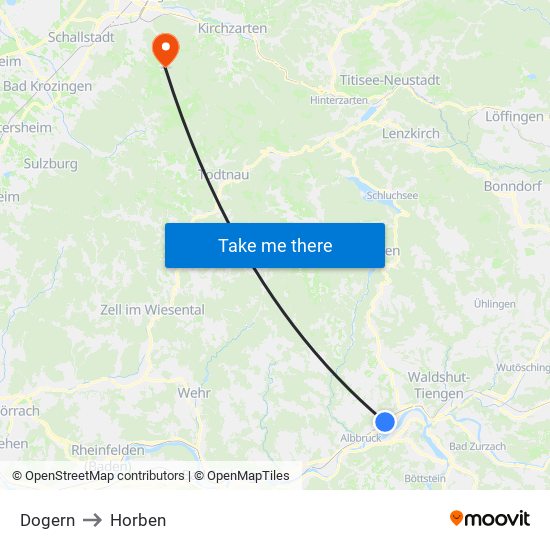 Dogern to Horben map