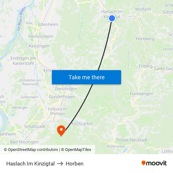 Haslach Im Kinzigtal to Horben map