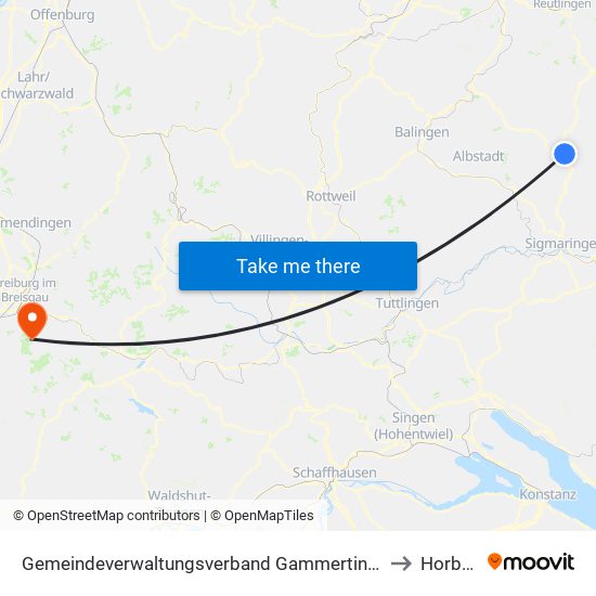 Gemeindeverwaltungsverband Gammertingen to Horben map