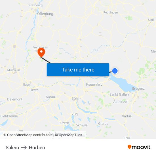 Salem to Horben map