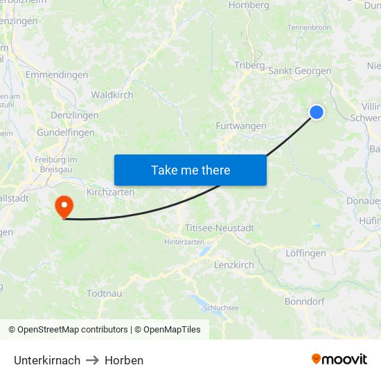 Unterkirnach to Horben map