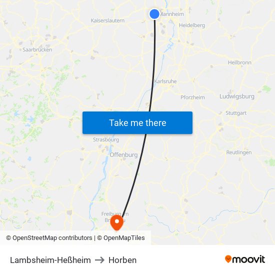 Lambsheim-Heßheim to Horben map