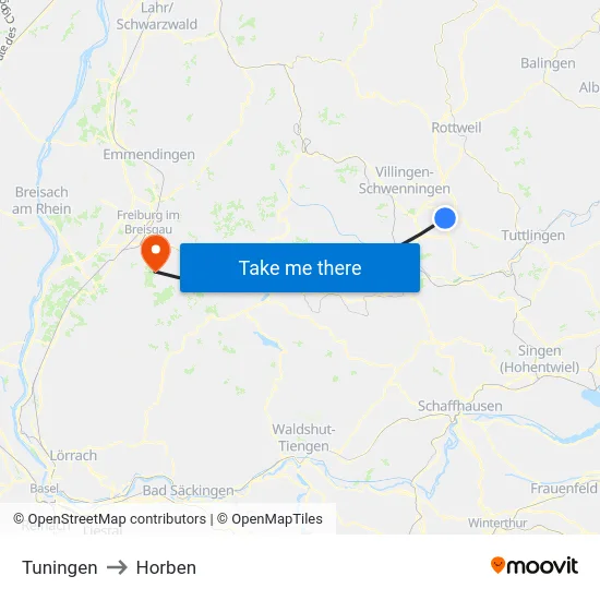 Tuningen to Horben map