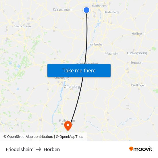 Friedelsheim to Horben map