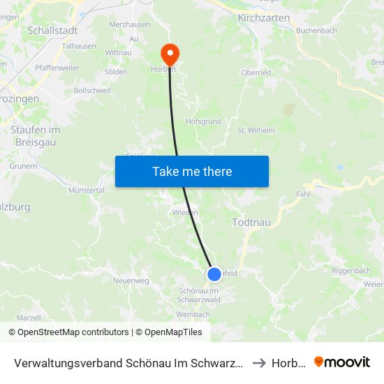 Verwaltungsverband Schönau Im Schwarzwald to Horben map
