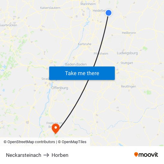 Neckarsteinach to Horben map