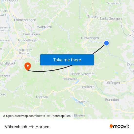 Vöhrenbach to Horben map