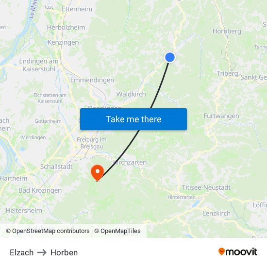 Elzach to Horben map