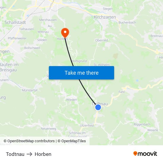 Todtnau to Horben map