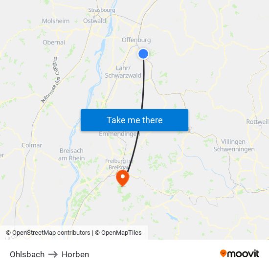 Ohlsbach to Horben map