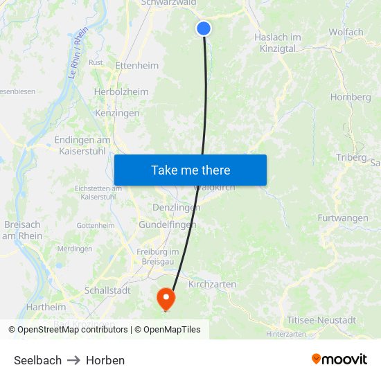 Seelbach to Horben map