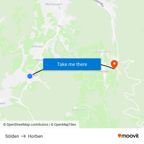 Sölden to Horben map