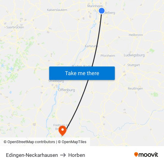 Edingen-Neckarhausen to Horben map