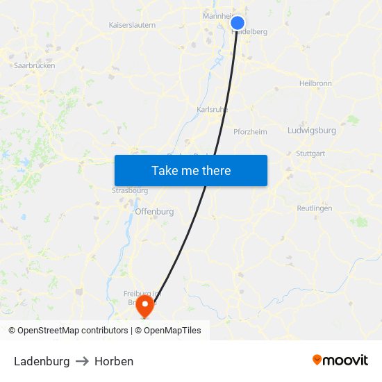 Ladenburg to Horben map