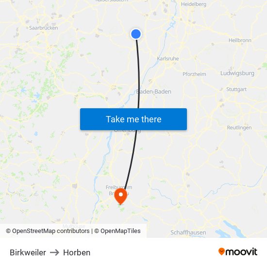 Birkweiler to Horben map
