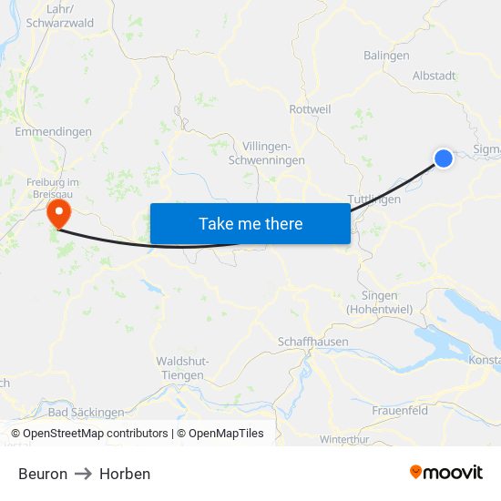 Beuron to Horben map