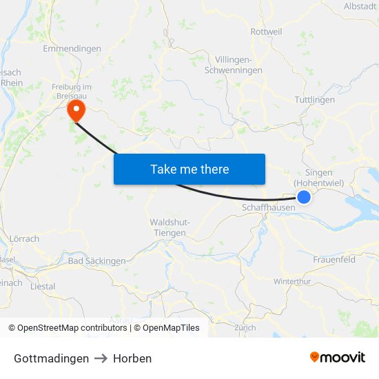 Gottmadingen to Horben map