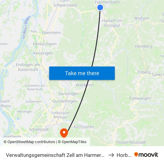 Verwaltungsgemeinschaft Zell am Harmersbach to Horben map