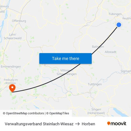 Verwaltungsverband Steinlach-Wiesaz to Horben map