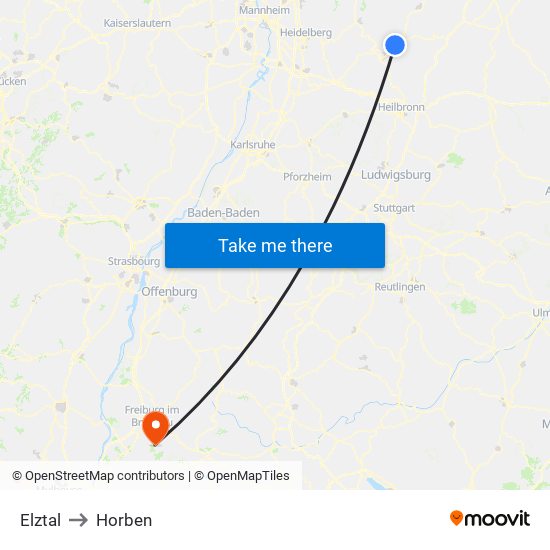 Elztal to Horben map