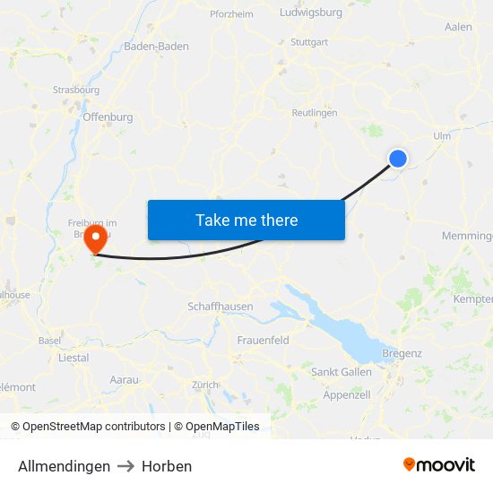 Allmendingen to Horben map