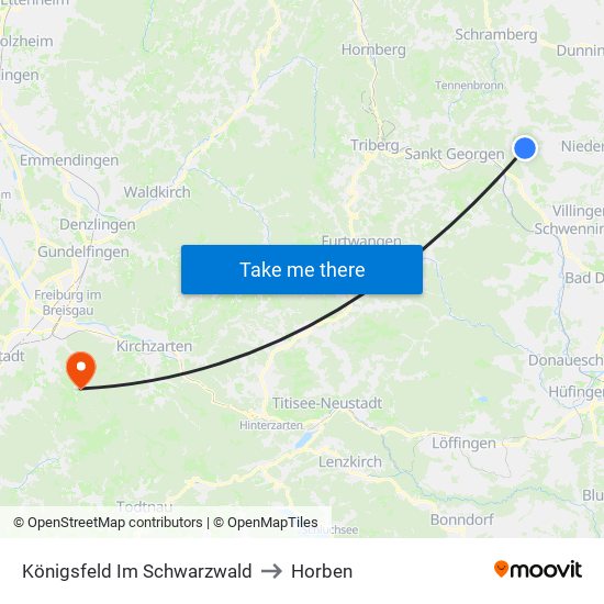 Königsfeld Im Schwarzwald to Horben map