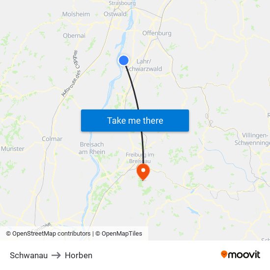 Schwanau to Horben map