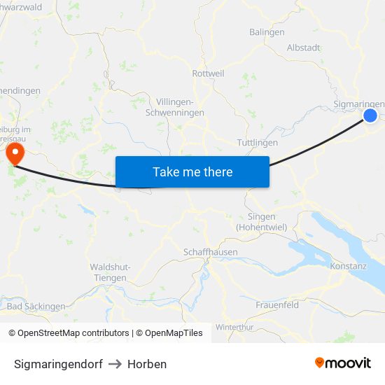 Sigmaringendorf to Horben map
