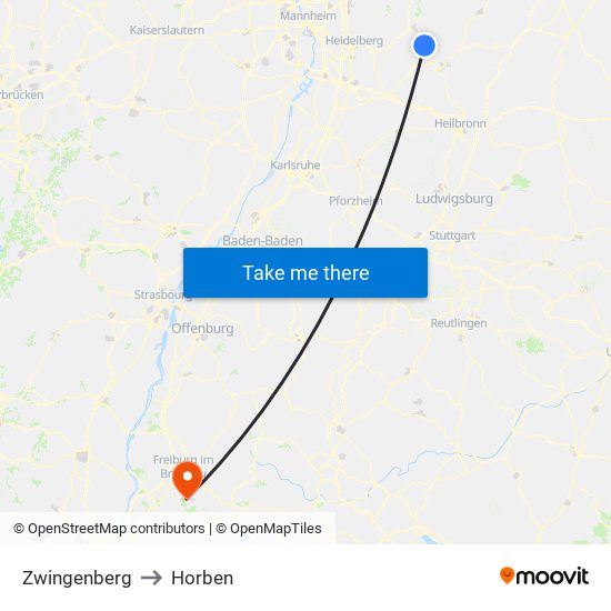 Zwingenberg to Horben map