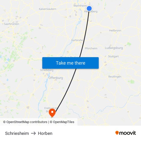 Schriesheim to Horben map