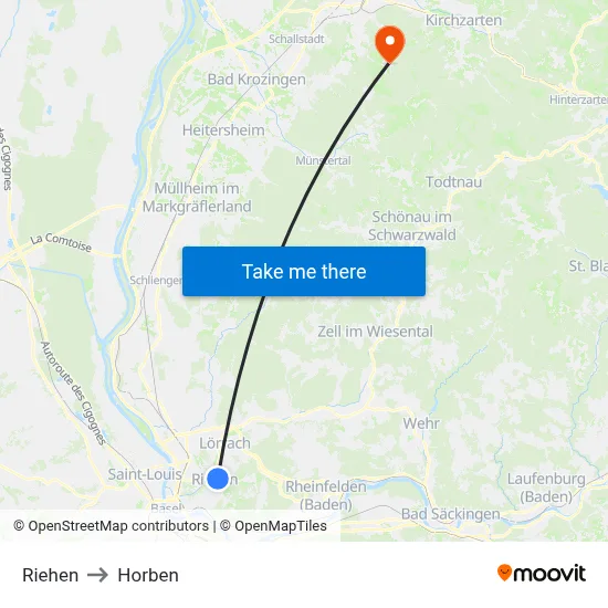 Riehen to Horben map