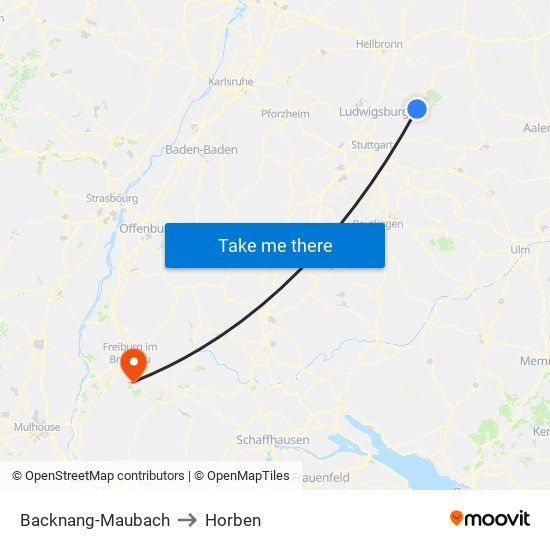 Backnang-Maubach to Horben map