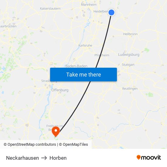 Neckarhausen to Horben map