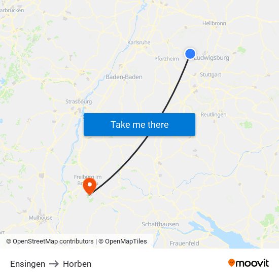 Ensingen to Horben map