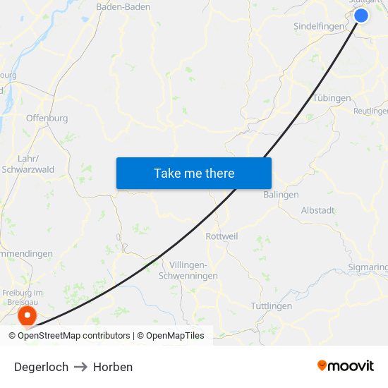 Degerloch to Horben map