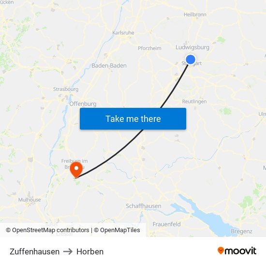 Zuffenhausen to Horben map