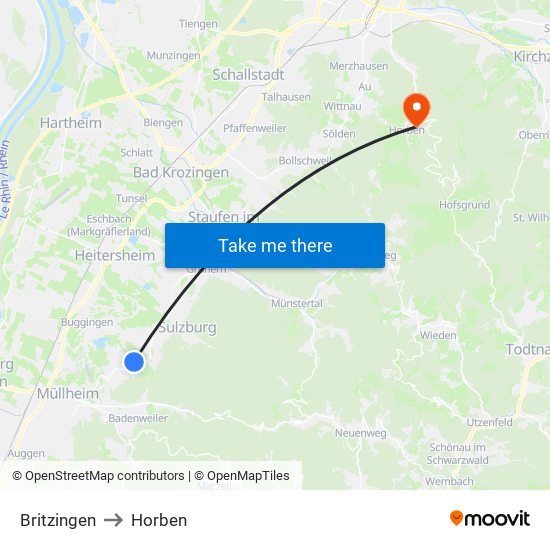 Britzingen to Horben map