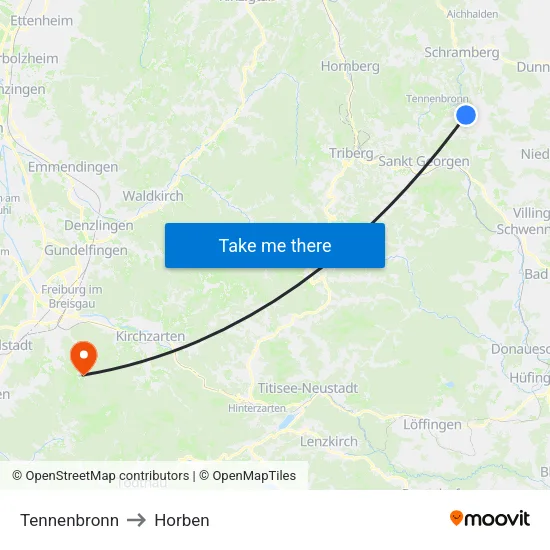 Tennenbronn to Horben map
